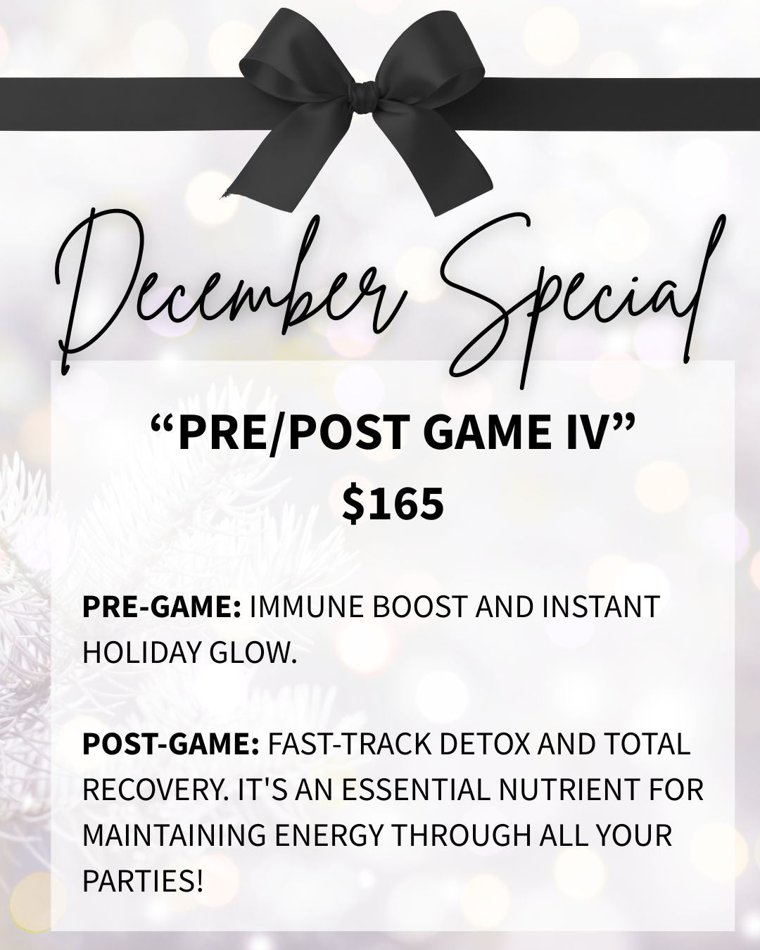 “Pre/Post Game IV” - Prepare for your Holiday parties!